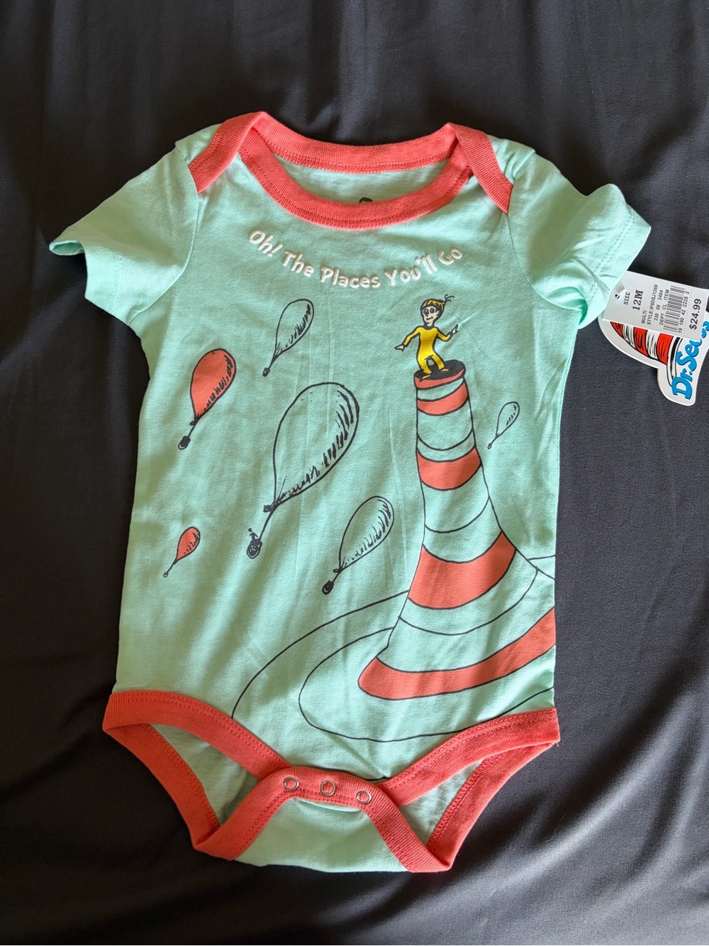 Dr. Seuss "Oh, The Places You'll Go" Mint & Coral Baby One-Piece
